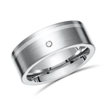 Anillo exclusivo incrustación titanio plata y diamante