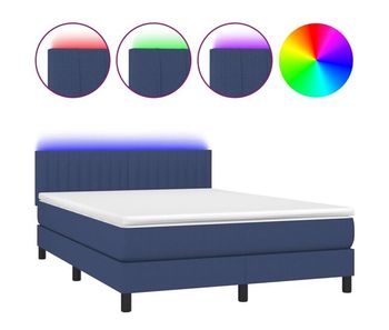 Cama box spring colchón y luces led tela azul 140x190 cm rayas verticales