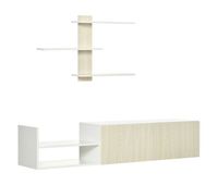homcom mueble de salon para tv conjunto mueble de tv con mesa para televisor 150x315x40 cm y estante de pared 955x16x60 cm estilo moderno natural