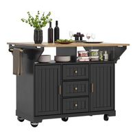 isla de cocina con ruedas carrito de cocina extensible con mesa abatible 3 cajones y 2 puertas 120x80x95 cm mdf y metal negro