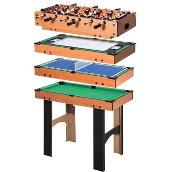 HOMCOM Mesa Multijuegos 4 en 1 92x78x80 Natural y Negro