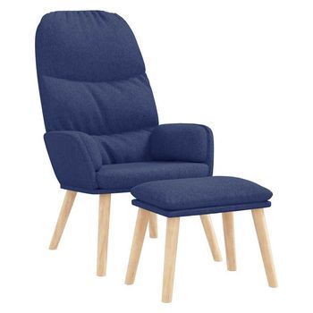 Sillón De Relax Con Reposapiés Tela Azul Vidaxl