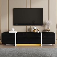 sweiko mueble para tv con mueble bajo mueble negro brillante con patas blancas en contraste y puertas y cajones elegantes led