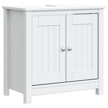 Armario De Lavabo | Mueble De Lavabo Baño Berg Madera Maciza Pino Blanco 60x34x59cm