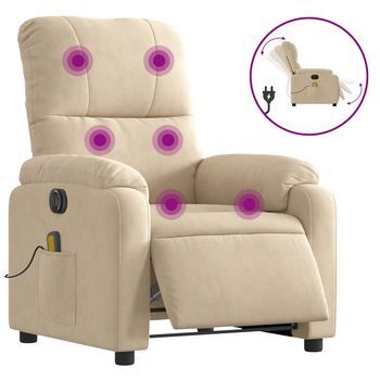 Sillón De Salón | Silla | Sillón Reclinable Masaje Eléctrico Tela Microfibra Color Crema