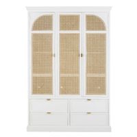 armario de 140 cm en mango blanco y ratan con 4 cajones