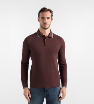 Harmont & Blaine para hombre. LNR008021148 Polo piqué con ribetes chocolate (M), Marrón, Casual, Algodón, Manga larga