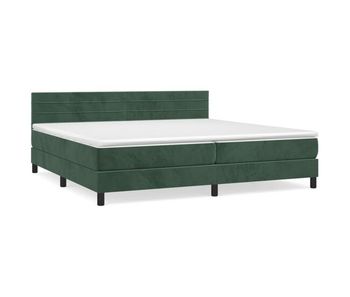 Cama box spring con colchón terciopelo verde oscuro 200x200 cm rayas horizontales