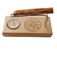 quemador de palo santo artesanal con simbolo tetragramaton en madera natural incluye palo santo y vela de te r ideal para purificacion energetica y decoracion rustica