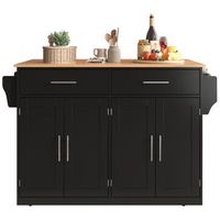carrito de cocina con tablero plegable isla de cocina negra con ruedas y 4 puertas madera y metal 120x71x915 cm negro