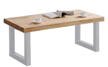 Mesa de centro elevable de roble y acero blanco