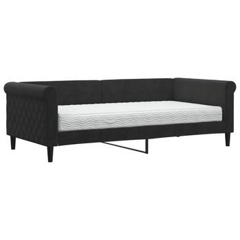 Cama Para Adulto | Cama Individual | Sofá Cama Con Colchón Terciopelo Negro 90x190 Cm