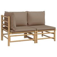 conjunto de muebles de jardin 2 uds  mesa y sillas bambu y cojines gris taupe