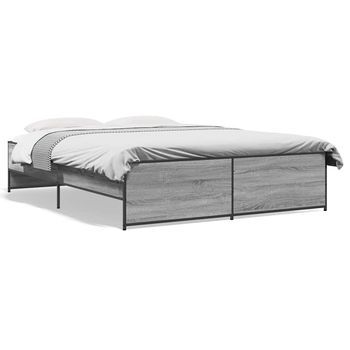 Estructura Cama Madera Ingeniería Metal Gris Sonoma 160x200 Cm Vidaxl