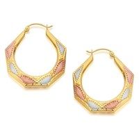 9ct gold three colour octagonal creole hoop earrings - 25mm - g4924