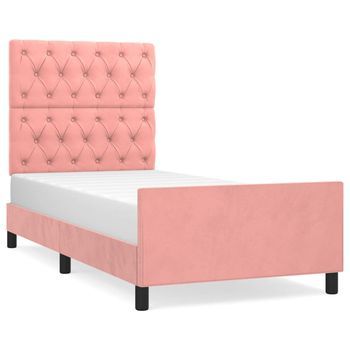 Cama Individual | Cama De Adulto | Estructura De Cama Con Cabecero De Terciopelo Rosa 80x200 Cm