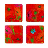set de 4 posavasos  rojo vaso  10 x 10 x 1 cm