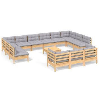 Muebles De Jardín 14 Pzas Y Cojines Madera De Pino Gris Vidaxl