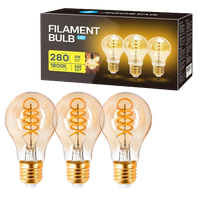 aigostar - bombilla led e27 4w modelo a60  luz calida 1800k 280 lumenes bombilla vintage de tipo edison con filamento y vidrio ambar bombilla decorativa no regulable pack de 3 uds