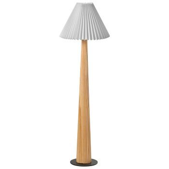 Lámpara De Pie Industrial Con Pantalla De Tela Y Base De Madera De Caucho Blanco Natural Aligide