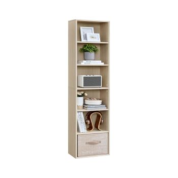 Librería estantería abierta de varios niveles para sala estudio comedor, Beige Natural / 6 Niveles (40A x 178,5A cm)