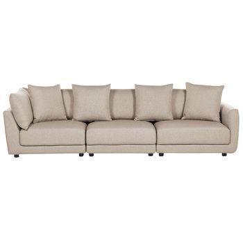 Sofá Tapizado Clásico 3 Plazas Cojines Adicionales Tela Beige