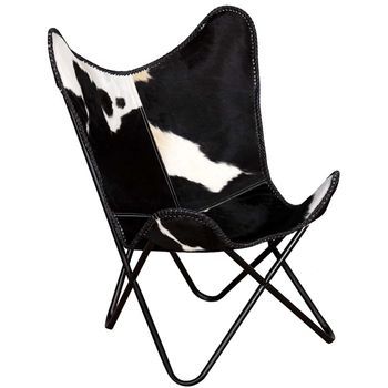 Silla Mariposa De Cuero Auténtico Negro Y Blanco Vidaxl