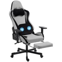 homcom silla gaming ergonomica con masaje calefactable reposapies y tapizado de tela gris   aosom espana