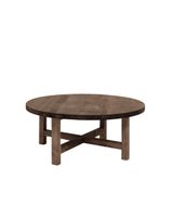 mesa de centro redonda de madera maciza acabado nogal de o80x35cm