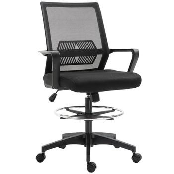 Vinsetto Sillón de oficina asiento alto ajustable 64x59x104-124 cm taburete de oficina giratorio 360° malla transpirable   Aosom España