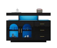 aparador buffet led 120 cm - mueble bar con 16 colores de luz cajones y alto brillo para salon y comedor - negro