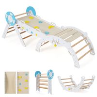 costway conjunto triangular 8 en 1 juguetes de escalada para bebes con rampa escalera y arco escalada montessori de madera con tema blanco