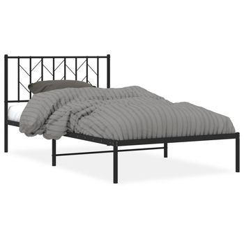 Cama Para Adulto | Cama Individual | Estructura Cama Sin Colchón Con Cabecero Metal Negro 107x203 Cm