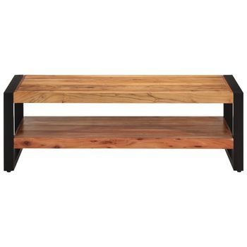 Mesa De Centro 120x55x40 Cm Madera Maciza De Acacia Con Acabado Natural Y Hierro Con Recubrimiento En Polvo - Marrón