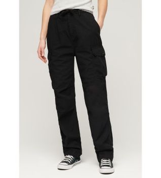 Superdry para mujer. W7011070A Pantalón cargo de talle bajo Para negro (30/30), Casual, Algodón