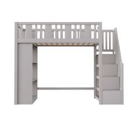 cama alta 90x200 cm - cama infantil con escalera de almacenamiento multiples compartimentos cama funcional cama juvenil cama de madera - gris