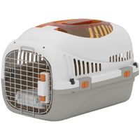 pawhut transportin para gatos perros pequenos de plastico carga 4 kg con claraboya cuenco puerta de acero gris claro