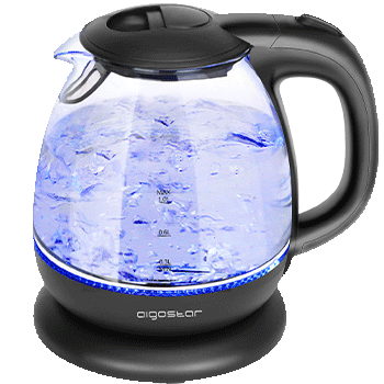Aigostar Elfin 30IAX - Hervidor de agua eléctrico, vidrio de borosilicato, 2200W, iluminación LED, capacidad 1L, Libre de BPA.