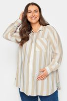bump it up maternity camisa de rayas beige con bolsillo