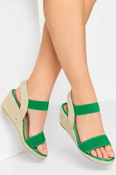 Sandalias De Cuña De Esparto Con Tiras Verdes