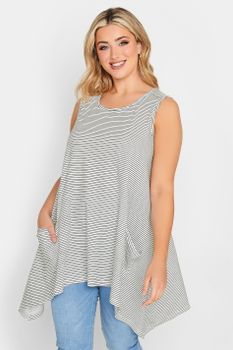 Yours Top Asimétrico Con Bolsillos De Rayas Negras, Mujer Curvy Y Tallas Grandes, Yours