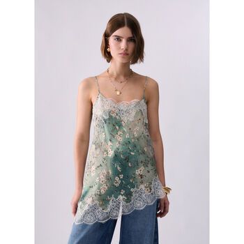 Liu Jo Blusa Top en satén estampado con encaje para mujer