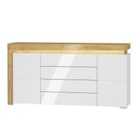 bufe 2 puertas 4 cajones con led paneles laminados blanco y madera