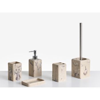 Conjunto De 5 Accesorios De Baño Jabonera Dispensador De Jabón Escobilla De Inodoro Vaso Soporte Cepillos Beige Vilcanota