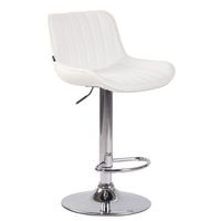 taburete de bar trona x1 en pvc blanco costuras verticales soporte de metal cromado 100005097