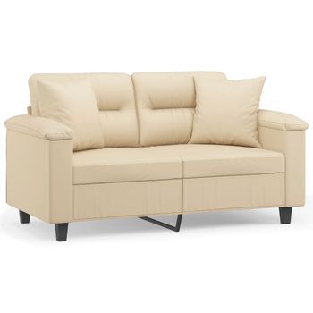 Sofá De 2 Plazas | Sofá De Salón | Sofá De Descanso Con Cojines Tela Microfibra Color Crema 120 Cm