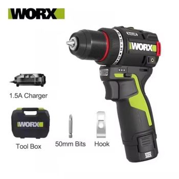 WORX WU135 Taladro eléctrico inalámbrico 12V 50Nm 1800rpm Motor sin escobillas Embrague inteligente Abocadura de 10 mm H