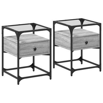 Pack 2 Uds Mesita De Noche | Mesilla De Noche Madera Ingeniería Gris Sonoma 40x40x55 Cm