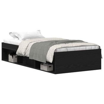 Cama Individual | Cama Para Adultos | Estructura De Cama Sin Colchón Roble Negro 100x200 Cm