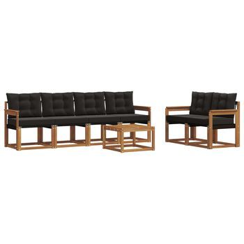 Conjunto De Sofás De Exterior Con Cojín 7 Piezas | Mueble De Jardín Natural Y Negro
